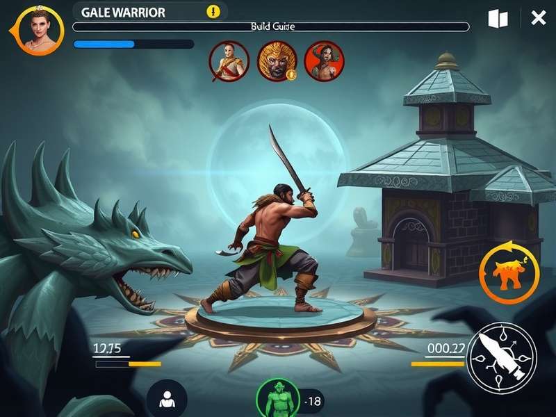 Gale Warrior gameplay screenshot showing warrior battling mythical creatures